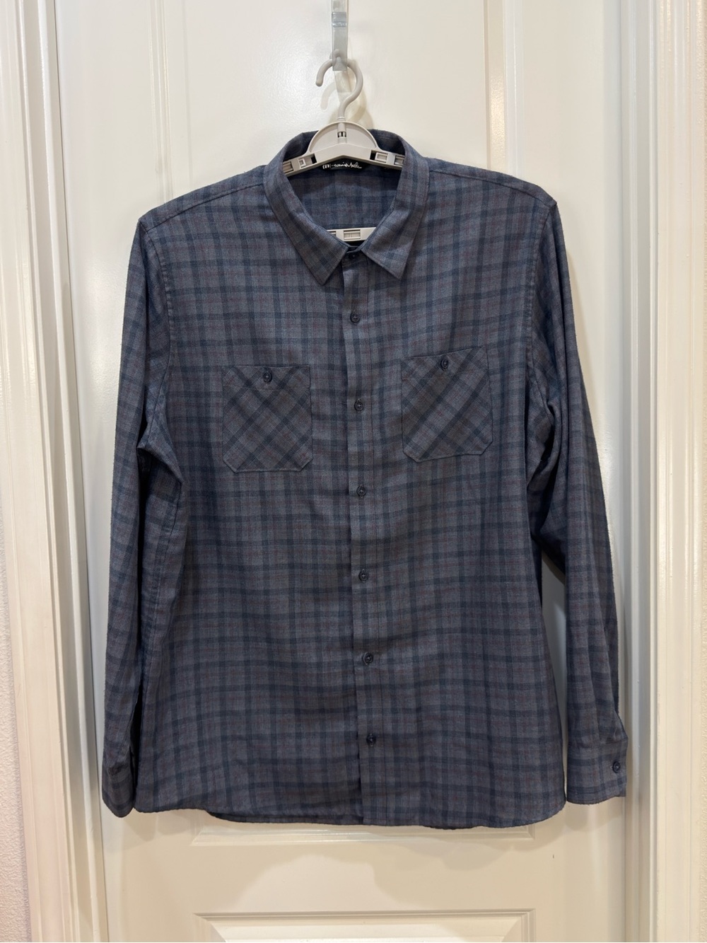 TravisMathew Men's Blue Gray Plaid Button-Down Shirt